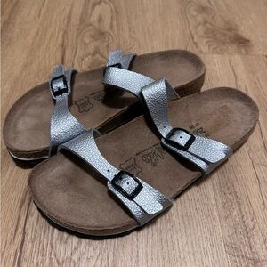 Birkenstock Silver Metallic Two-Strap Sandals